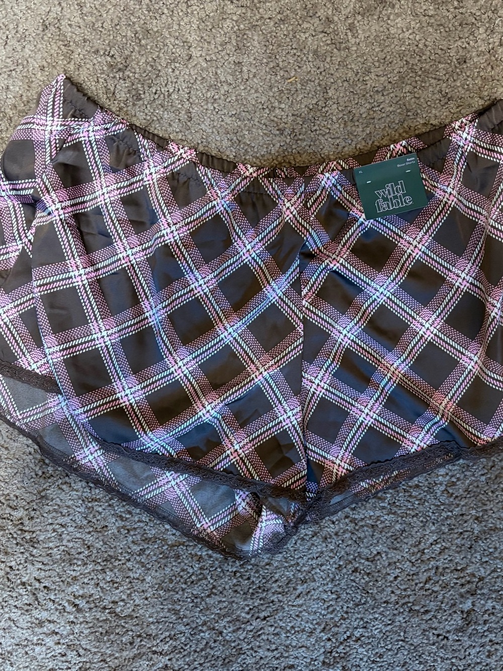 wild fable Black Plaid Sleep Shorts with Pink Accents